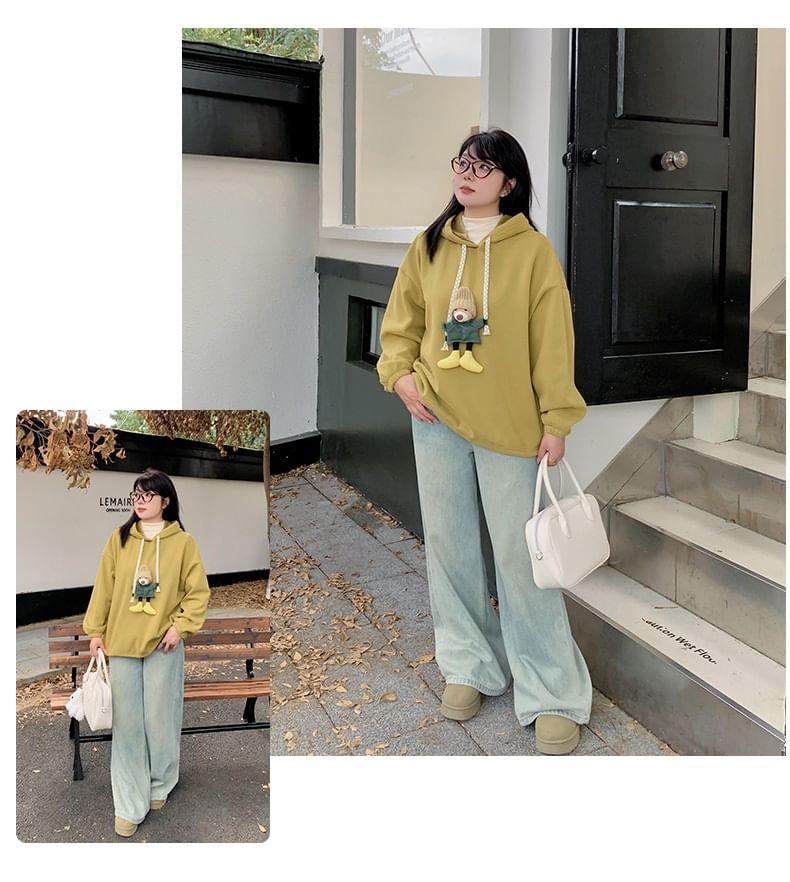 Plus Size Drawstring Round Neck Bear Applique Oversized Hoodie Product Image
