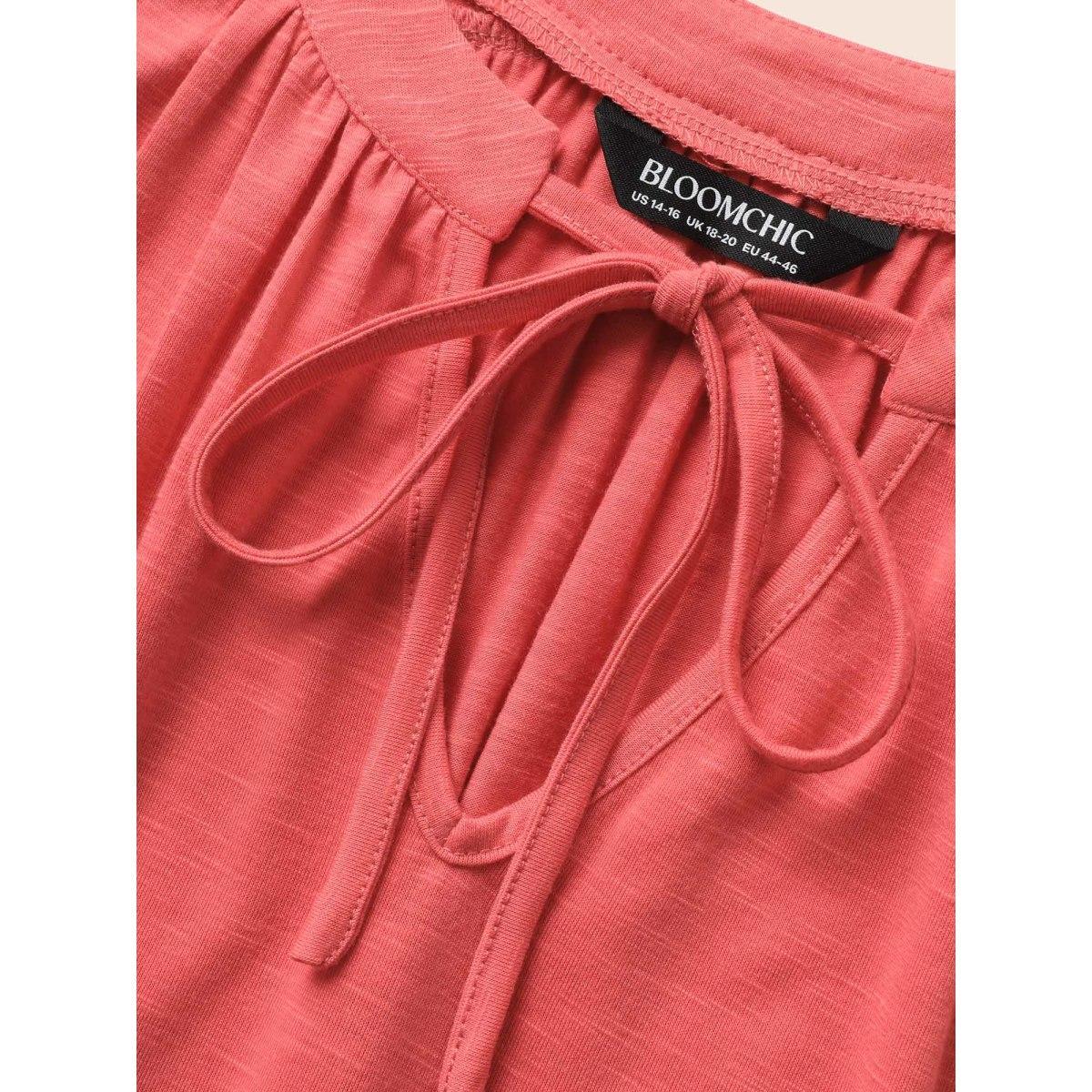 Plus Size Solid Tie Knot Gathered Tank Top Women Salmon Casual Tie knot V-neck Everyday Tank Tops Camis BloomChic 30/6X Product Image
