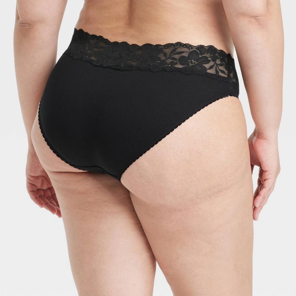 Women's Cotton Blend Bikini Underwear with Lace - Auden™ Black M Product Image