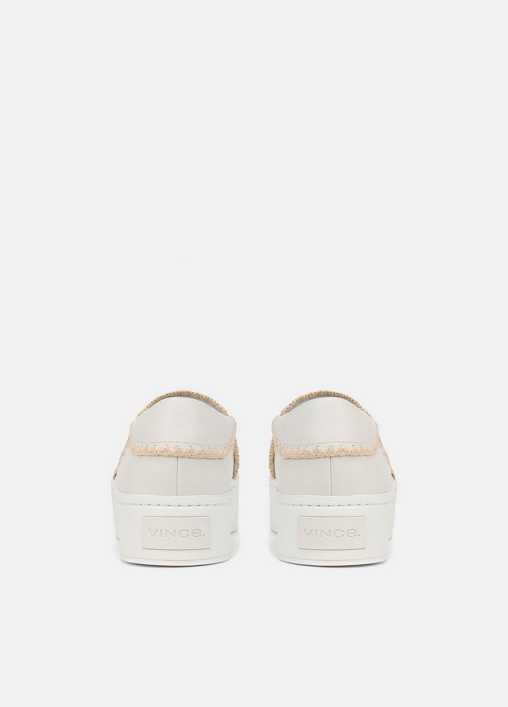 Womens Warren Raffia-Trim Leather Sneaker, White Foam/natural, Size 9.5 Vince Product Image