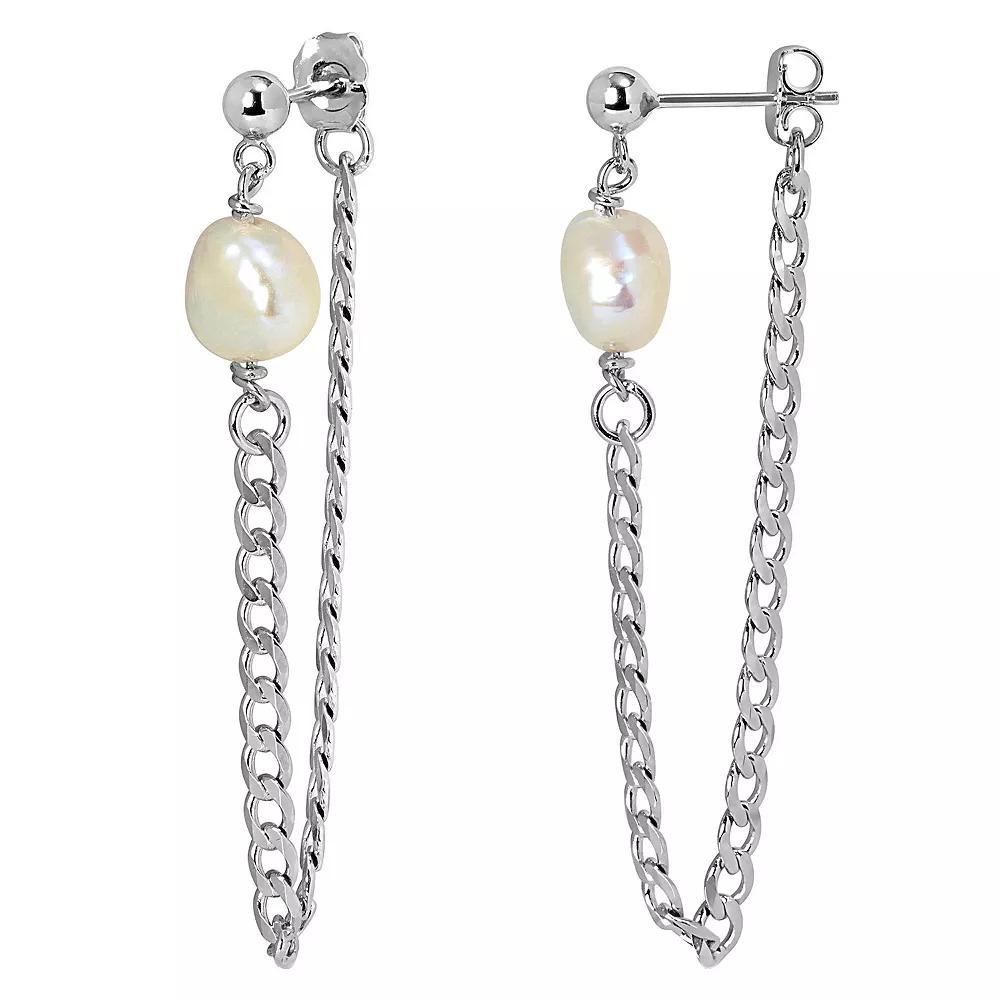 Stella Grace Sterling Silver Freshwater Cultured Pearl Chain Earrings, Women's Product Image