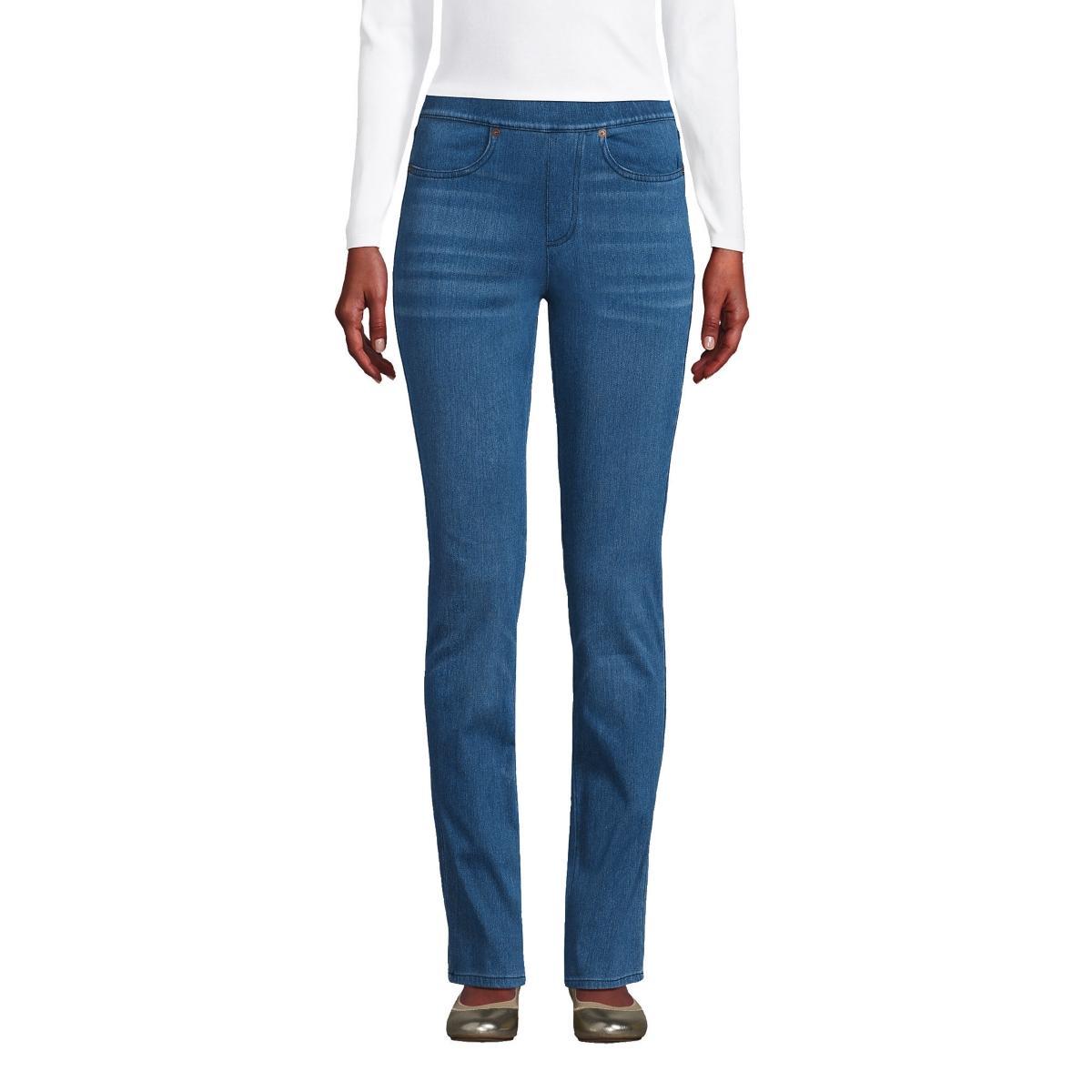 Petite Lands' End Starfish Mid-Rise Pull-On Straight Jeans, Women's, Size: Medium Petite, Medium  Blue Product Image
