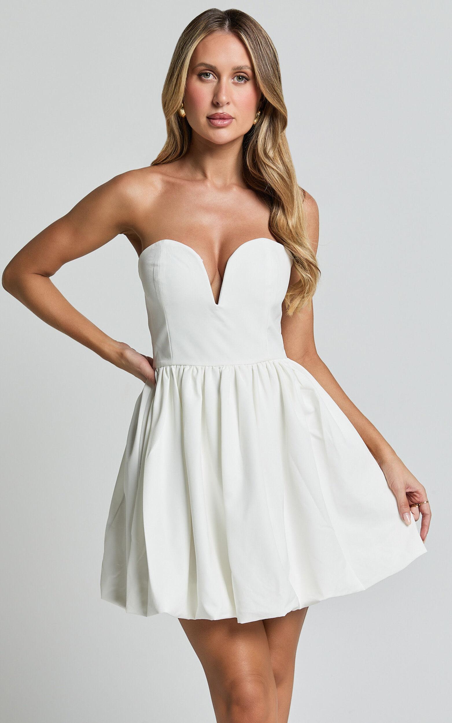 Alesia Mini Dress - Strapless Bubble Hem Dress in White Product Image