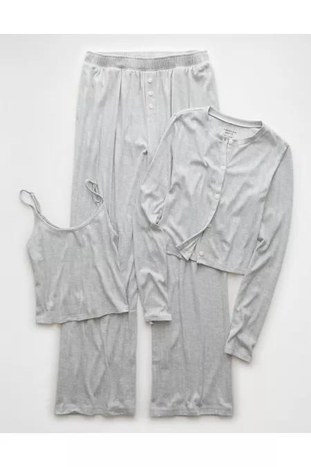 AE 3-Piece Pointelle Plush Cardigan Pajama Set Women's Product Image