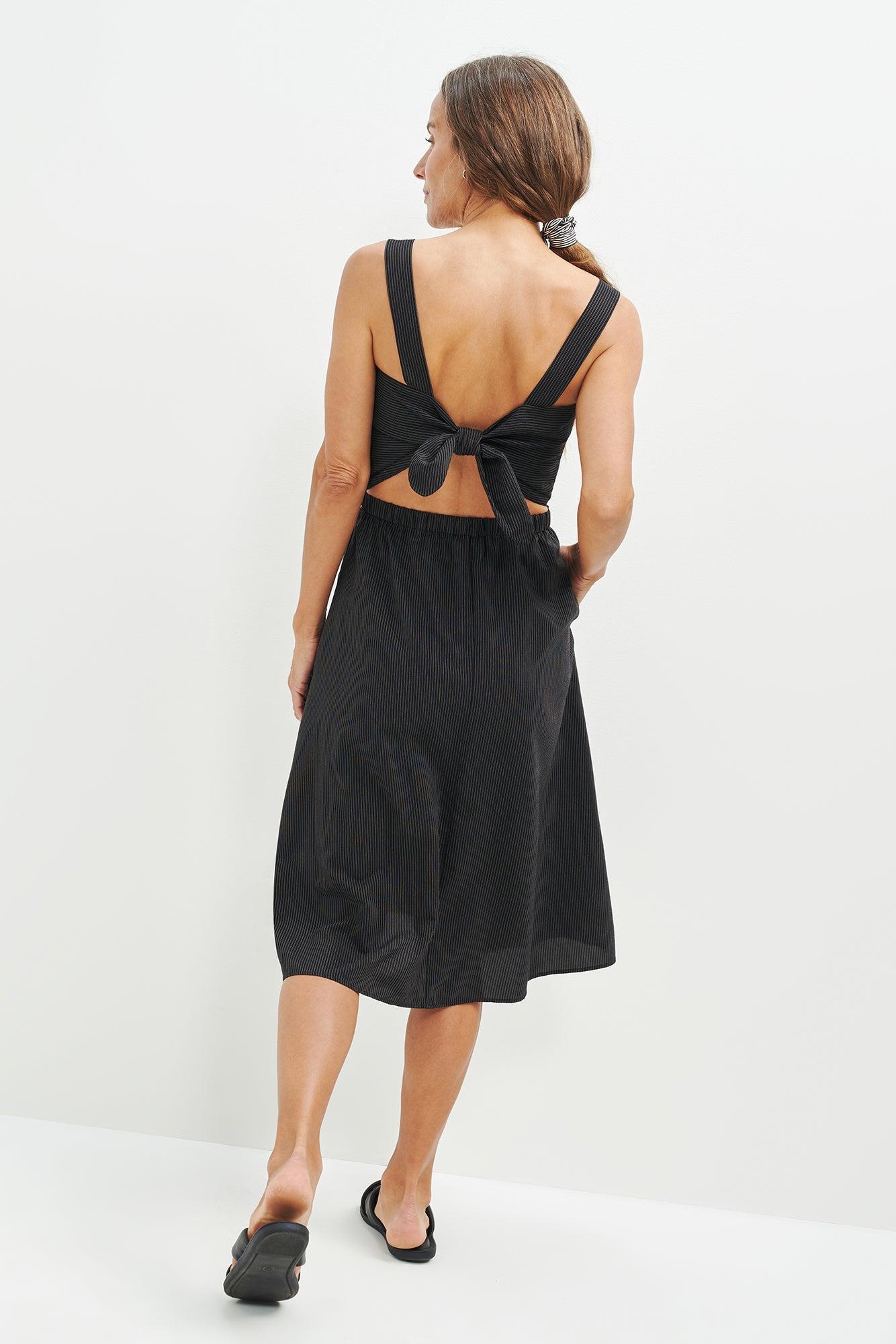 Athena Upcycled Midi Dress - Black Stripe - ReAmour Product Image