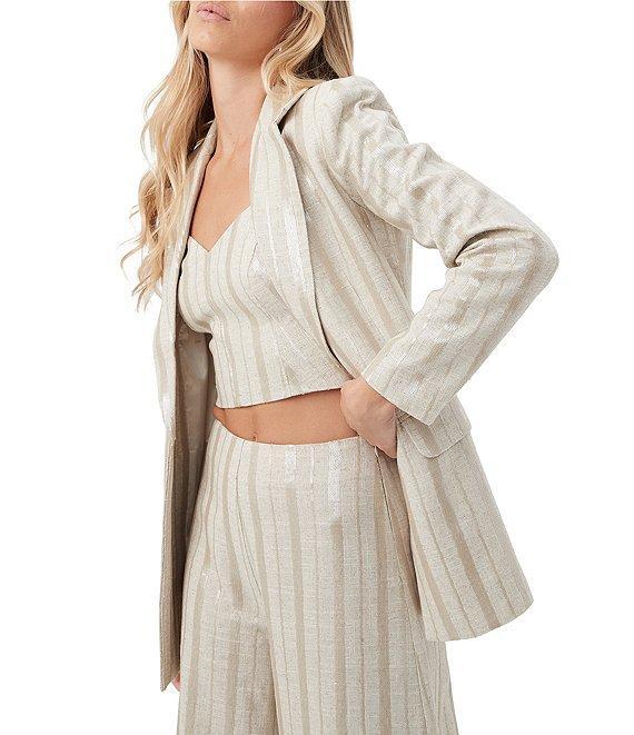 Trina Turk Alternates Saint Maxime Linen Blend Sequin Stripe Notch Lapel Long Sleeve Blazer Product Image