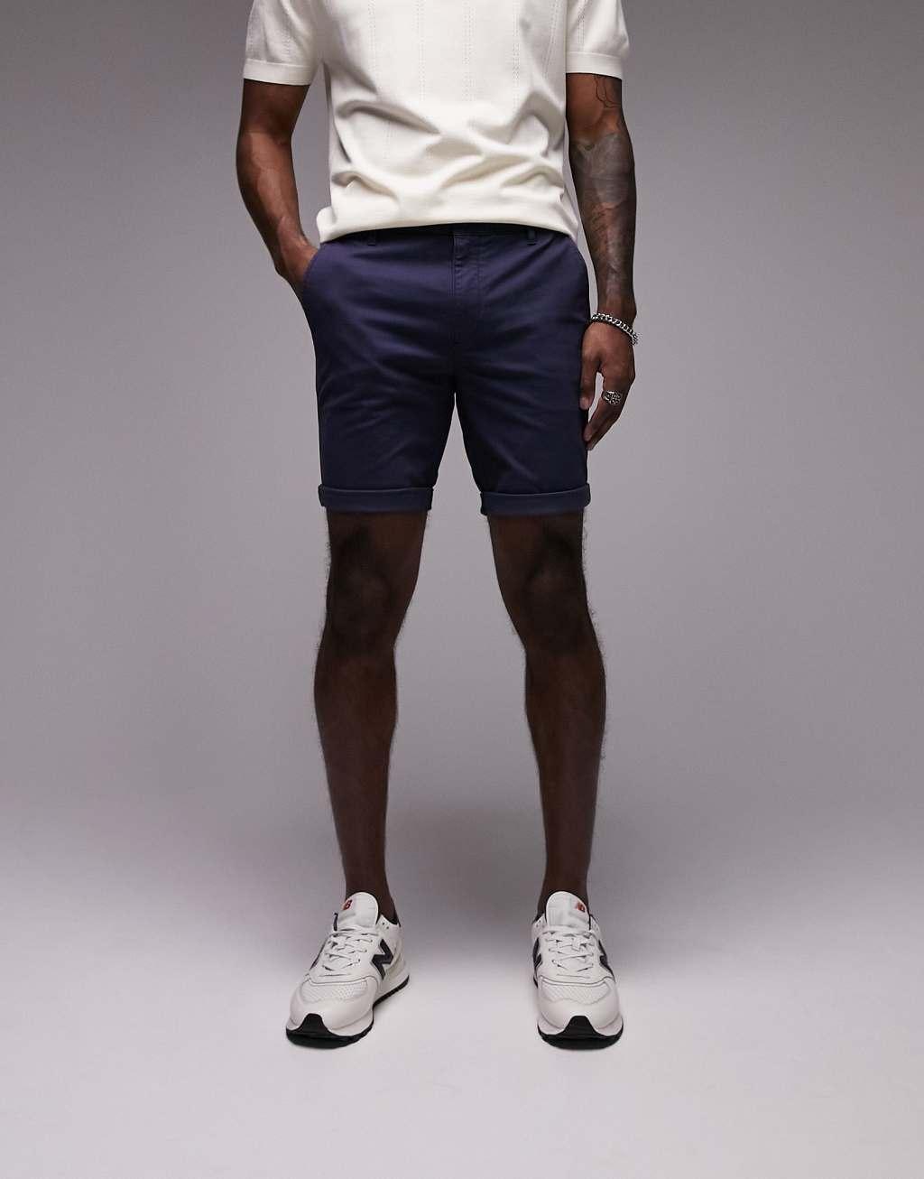 Topman skinny chino short in navy  Product Image