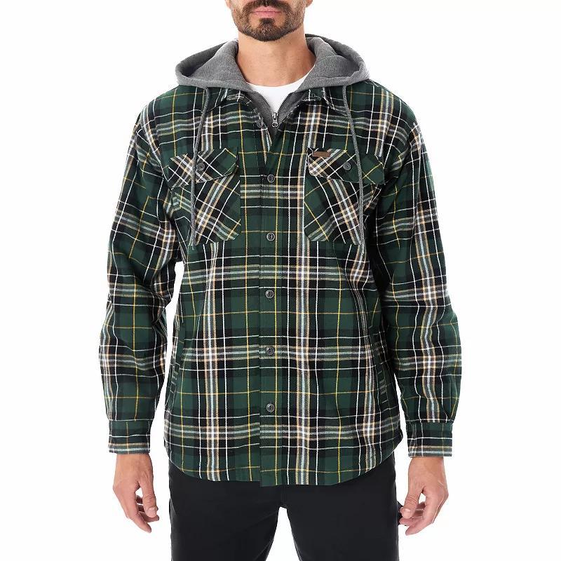 Big & Tall Smith's Workwear Faux Sherpa Lined Hooded Inset Flannel Shirt Jacket, Men's, Size: 3XB, Navy Black Product Image
