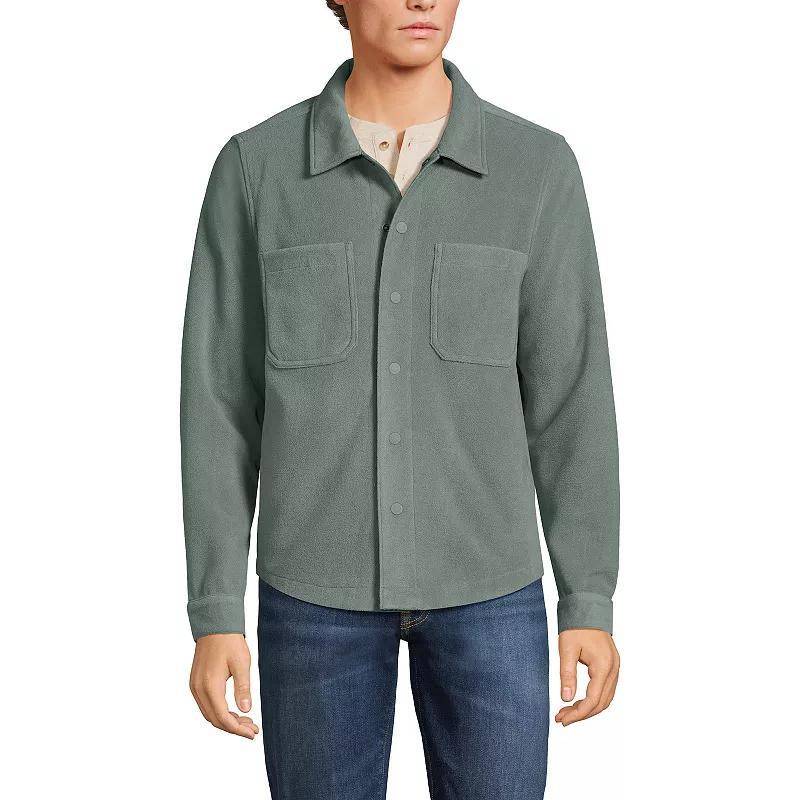 Mens Lands End Fleece Shirt Jacket Dark Grey Heather Product Image