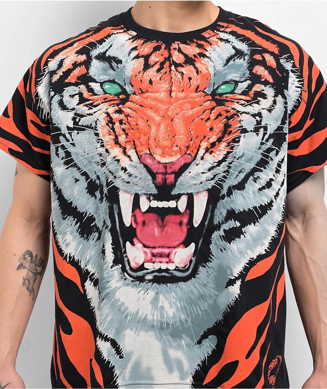 Liquid Blue Tiger Black T-Shirt Product Image