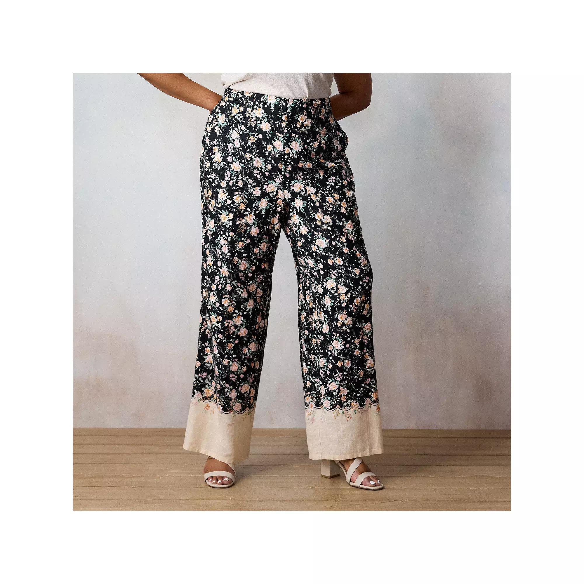 Plus Size LC Lauren Conrad Elastic-Back Drapey Trousers, Women's, Size: 24 W, Black Lia Border Product Image