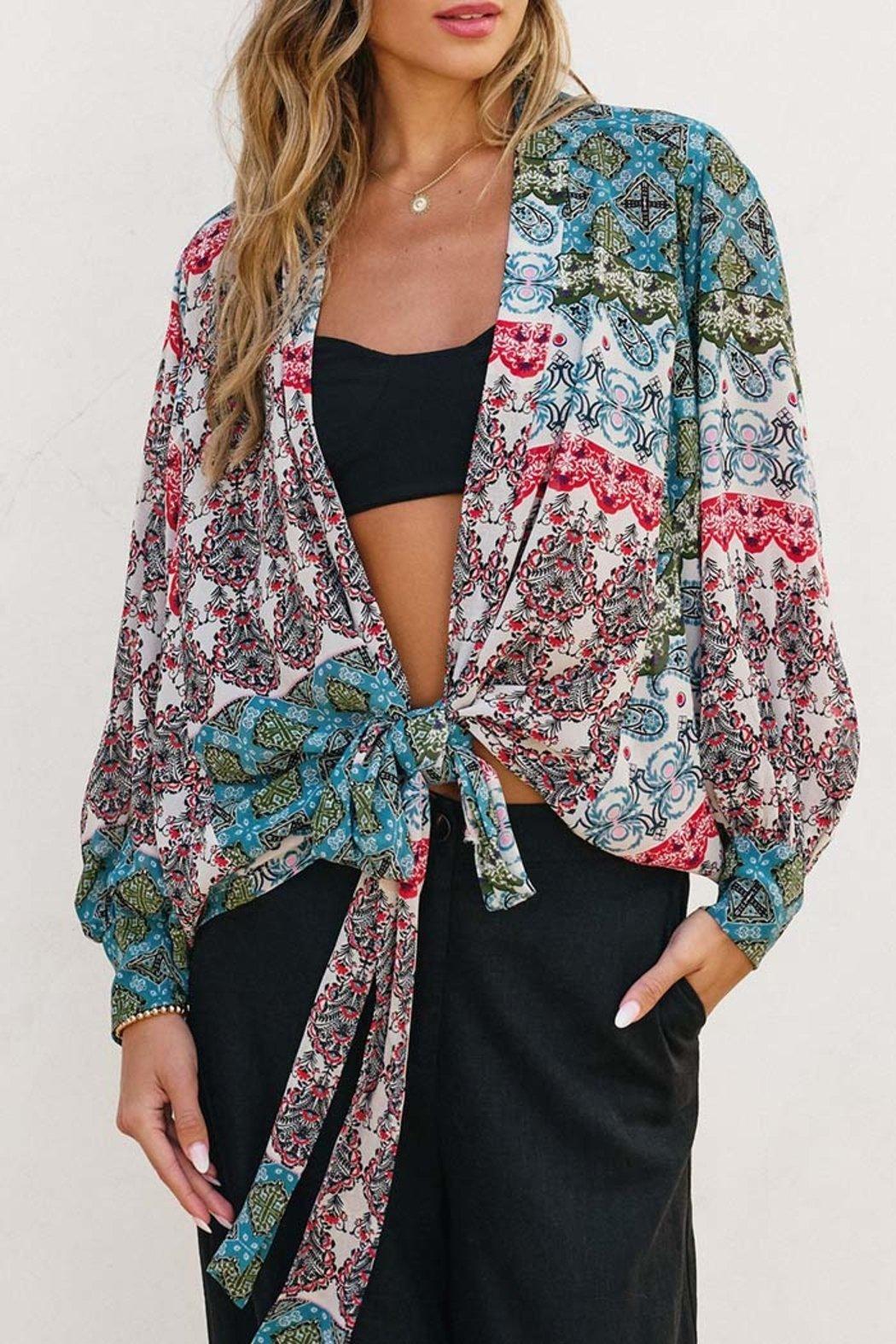 Sky Rider Tie Detail Kimono Product Image