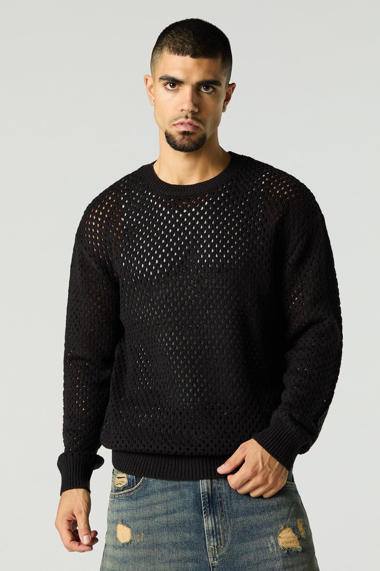 Open Knit Crewneck Sweater Male Product Image