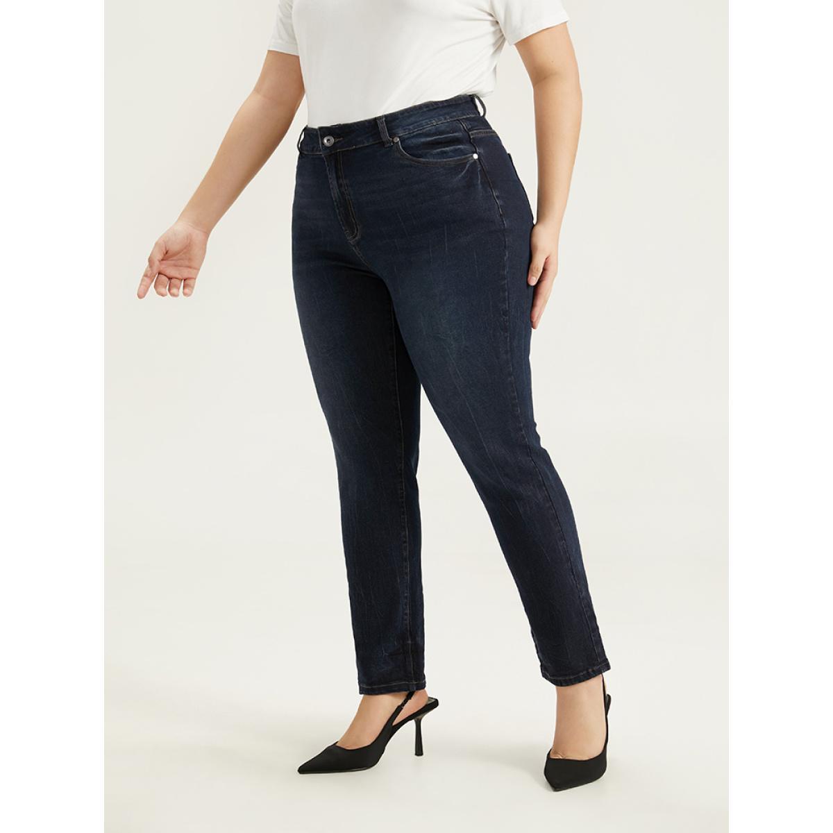 Plus Size Plain High Rise Very Stretchy Jeans Women Indigo Casual Plain Plain High stretch Pocket Jeans BloomChic 26/4X Product Image