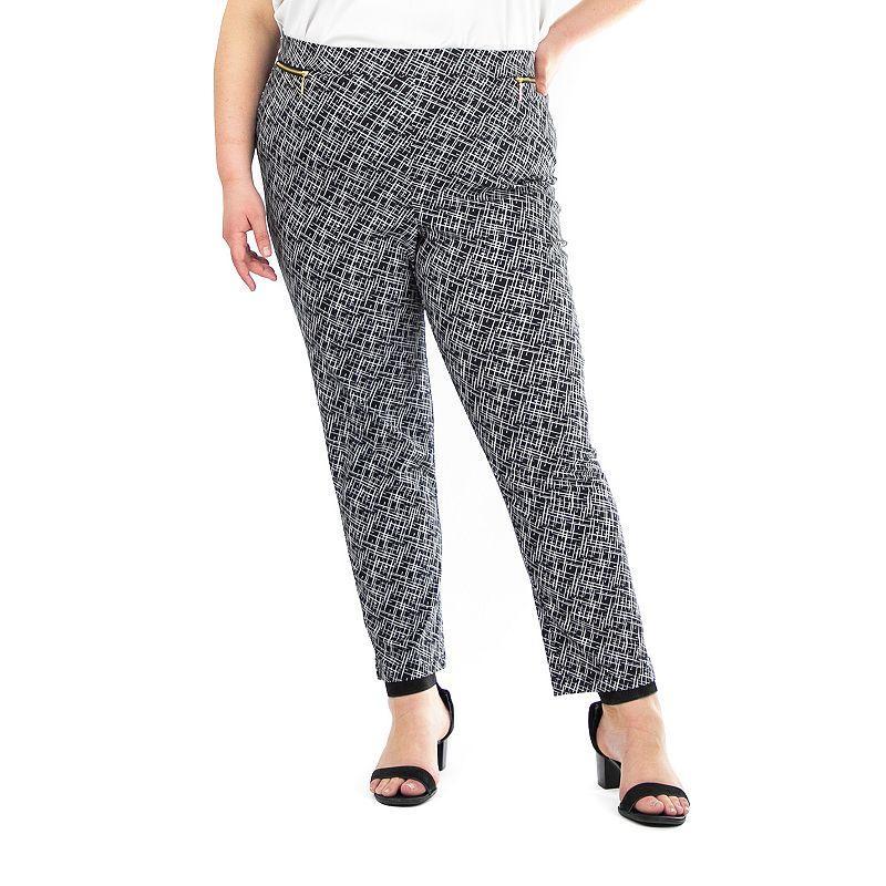 Plus Size Nina Leonard Ankle Length Millennium Pants, Women's, Size: 3XL, Black White Product Image