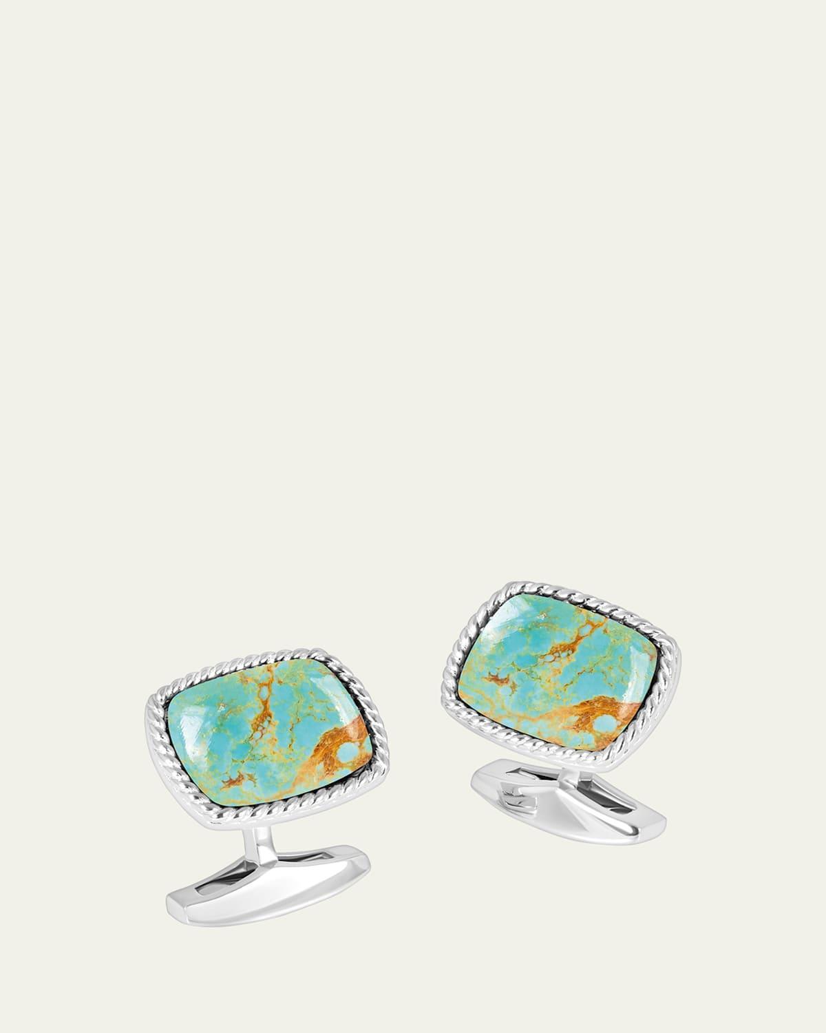 Mens Silver Amaroo Turquoise Cabochon Cufflinks Product Image