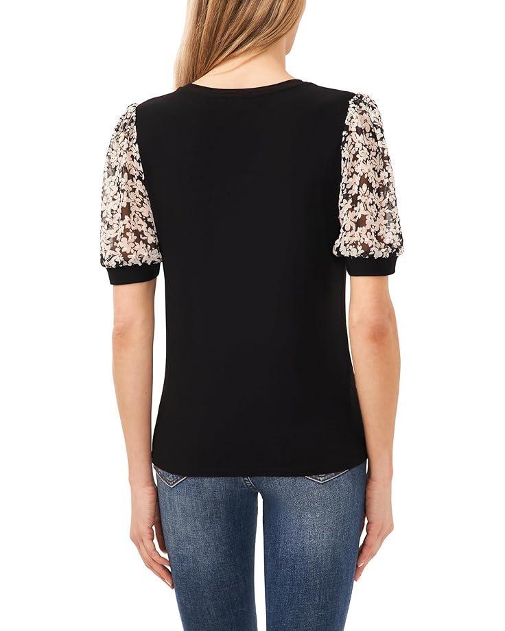 Puff Short Sleeves Mix Media Top Product Image