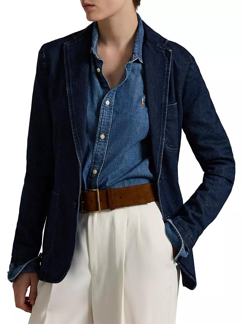 Womens Cotton Denim Single-Breasted Blazer Product Image