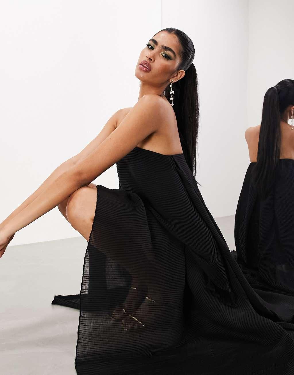 ASOS EDITION plisse bandeau high low maxi dress Product Image