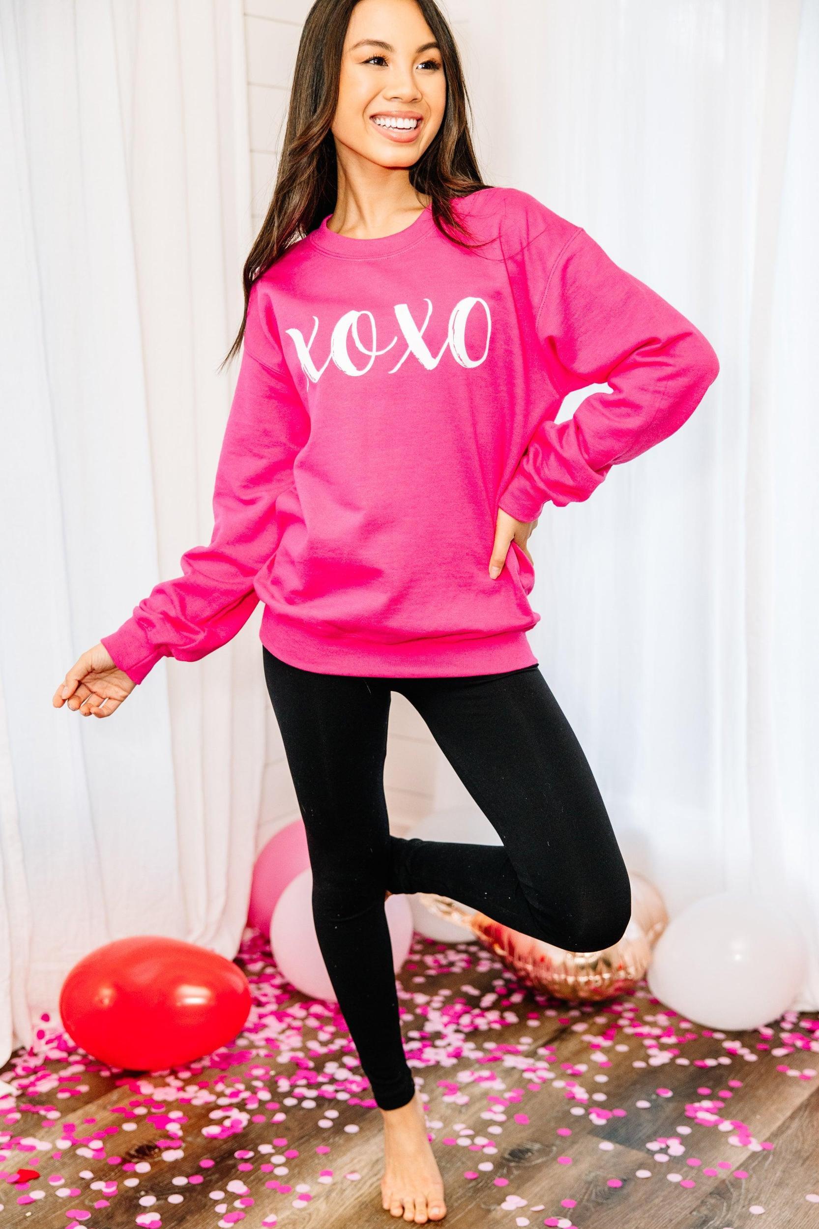 Hugs And Kisses Heliconia Pink Graphic Sweatshirt Female Product Image