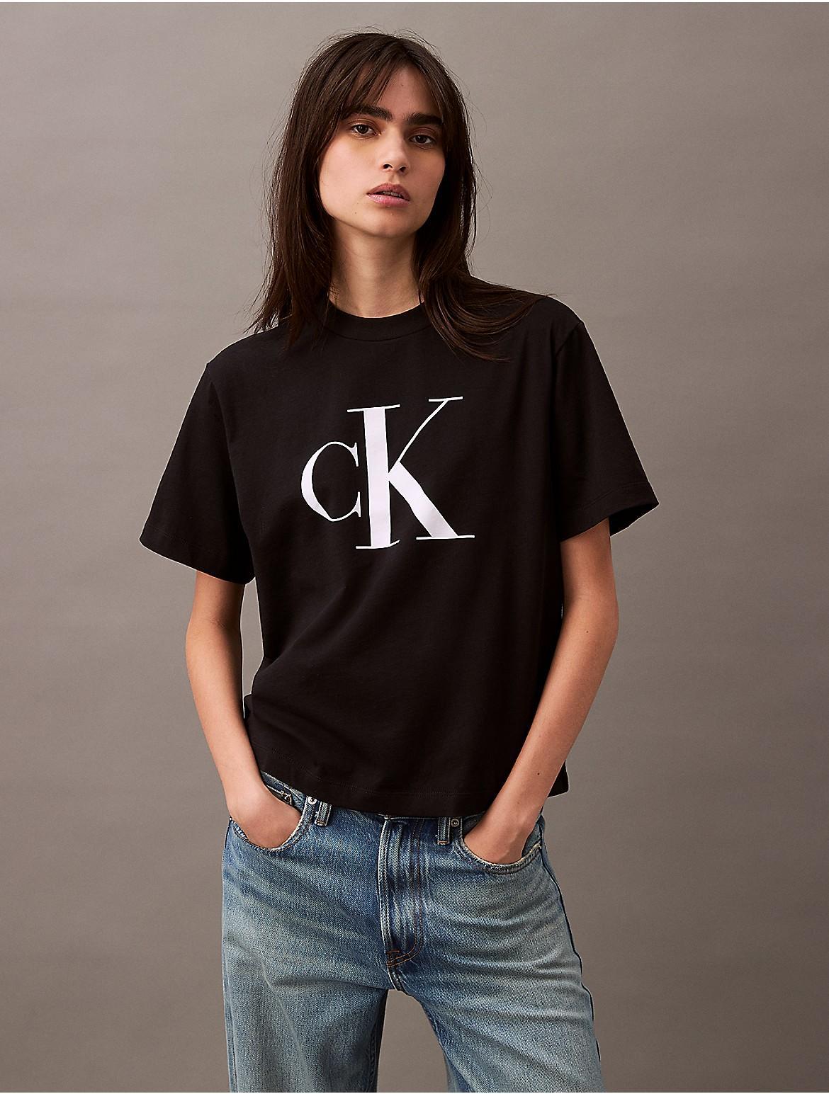 Calvin Klein Womens Monogram Logo Boxy T-Shirt - Black Product Image