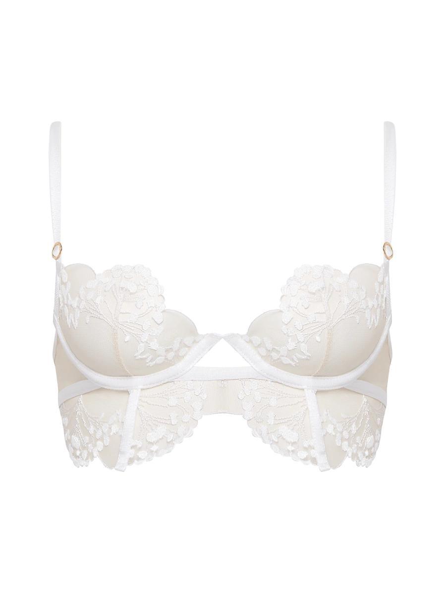 Womens Floral-Embroidered Tulle Longline Bra Product Image