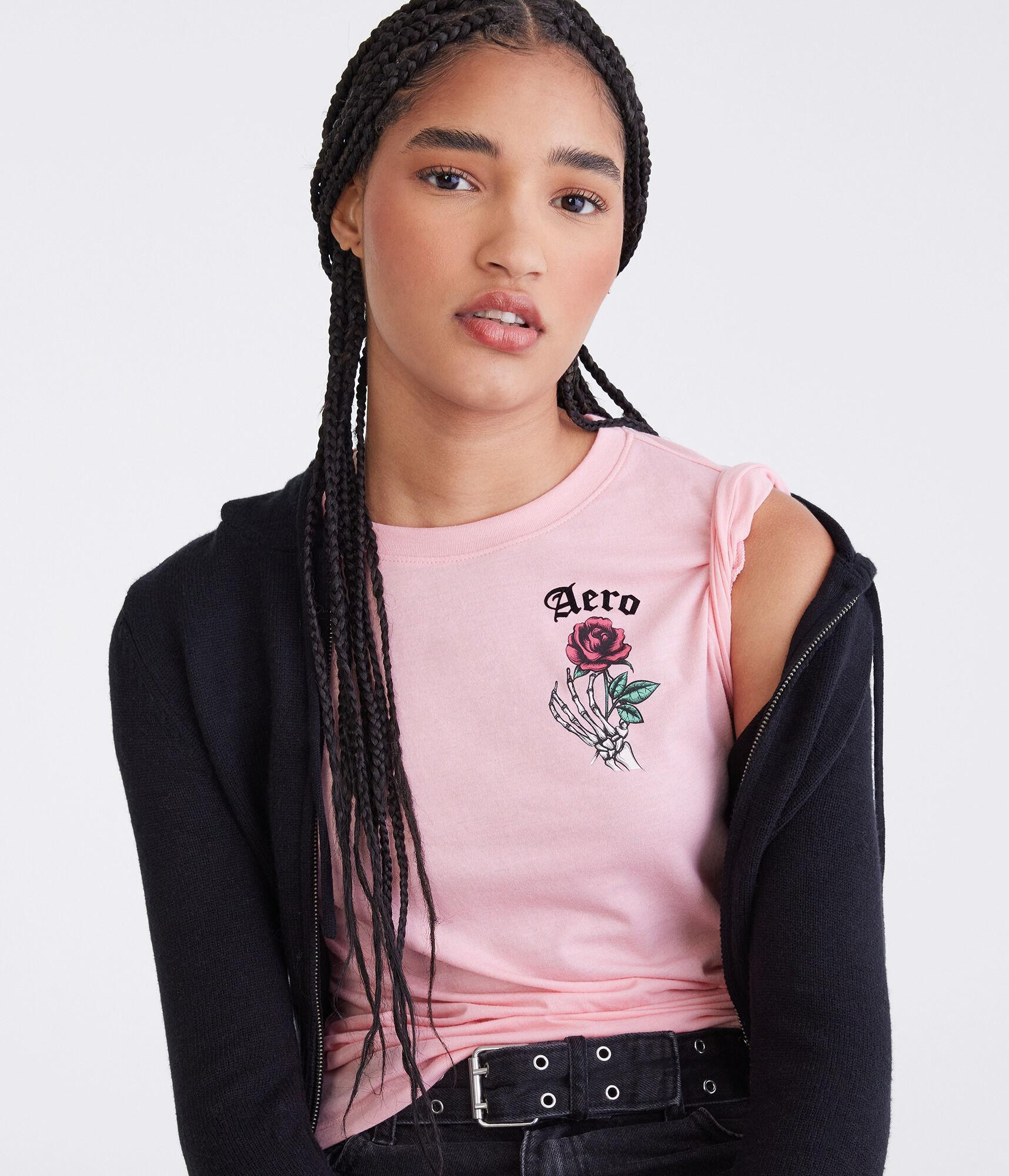 Aero Skeleton Rose Flocked Graphic Tee Product Image