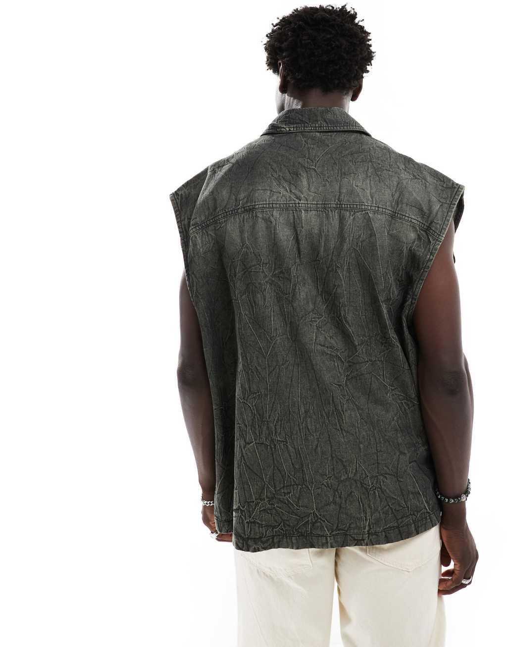 ASOS DESIGN 90s oversized sleeveless denim shirt in washed black  Product Image