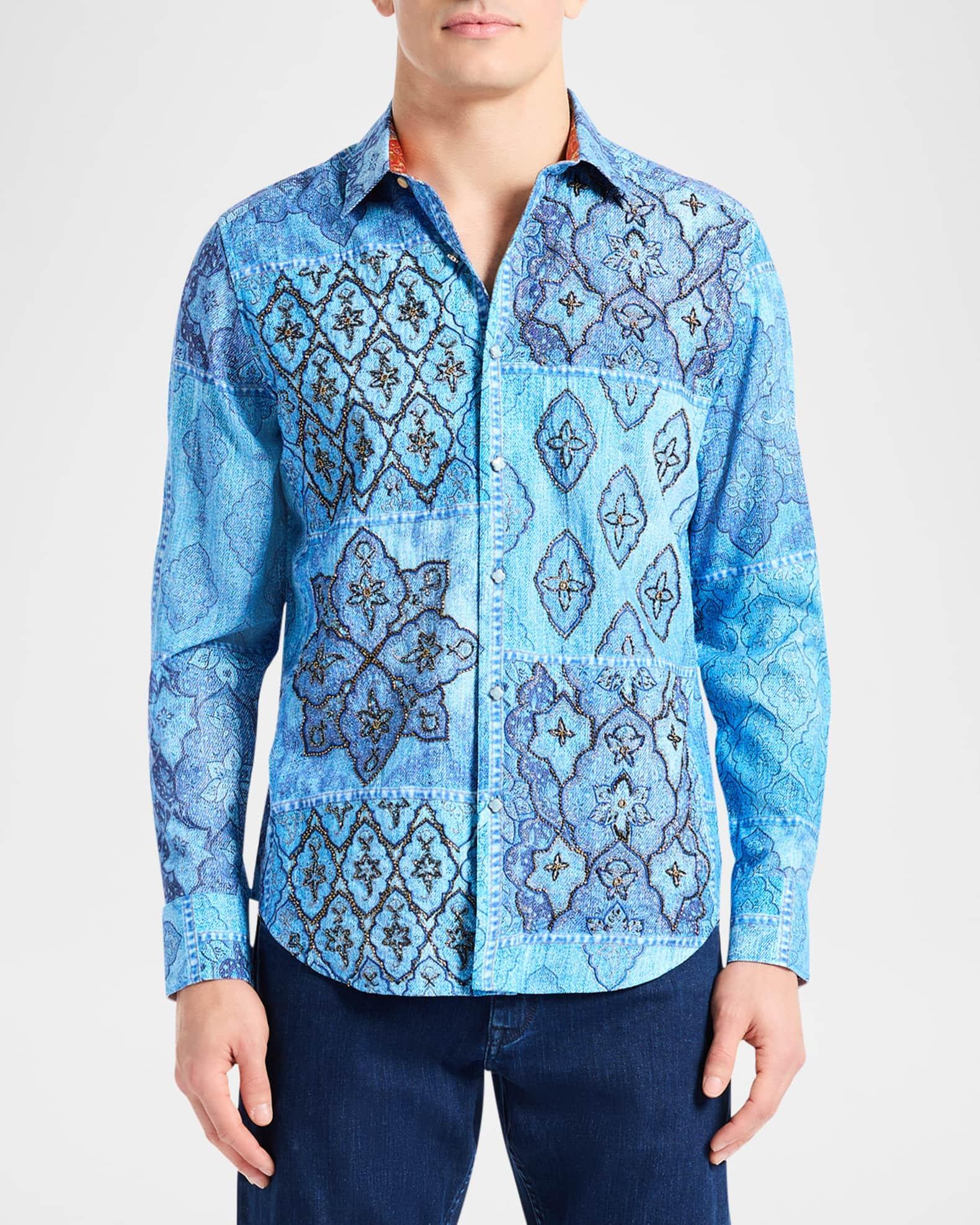Mens Le Embroidered Printed Button-Front Shirt Product Image
