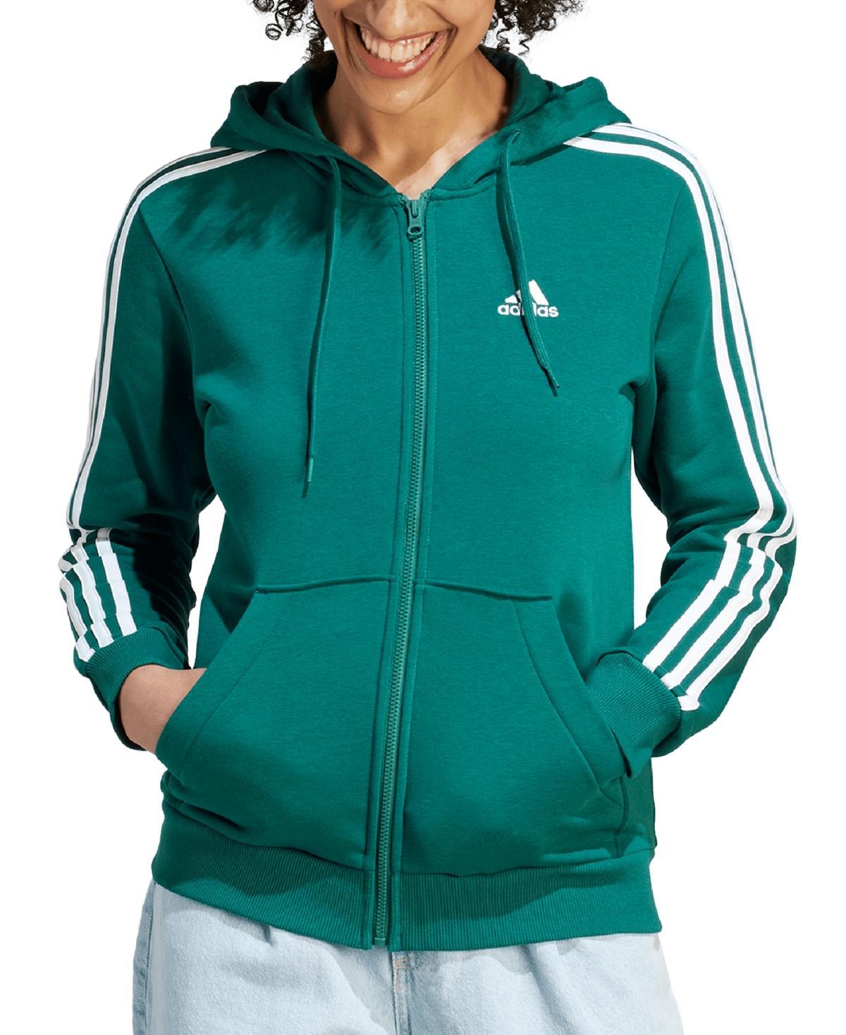 Women's adidas Essentials 3-Stripes Full-Zip Fleece Hoodie, Size: XS, Black White Product Image