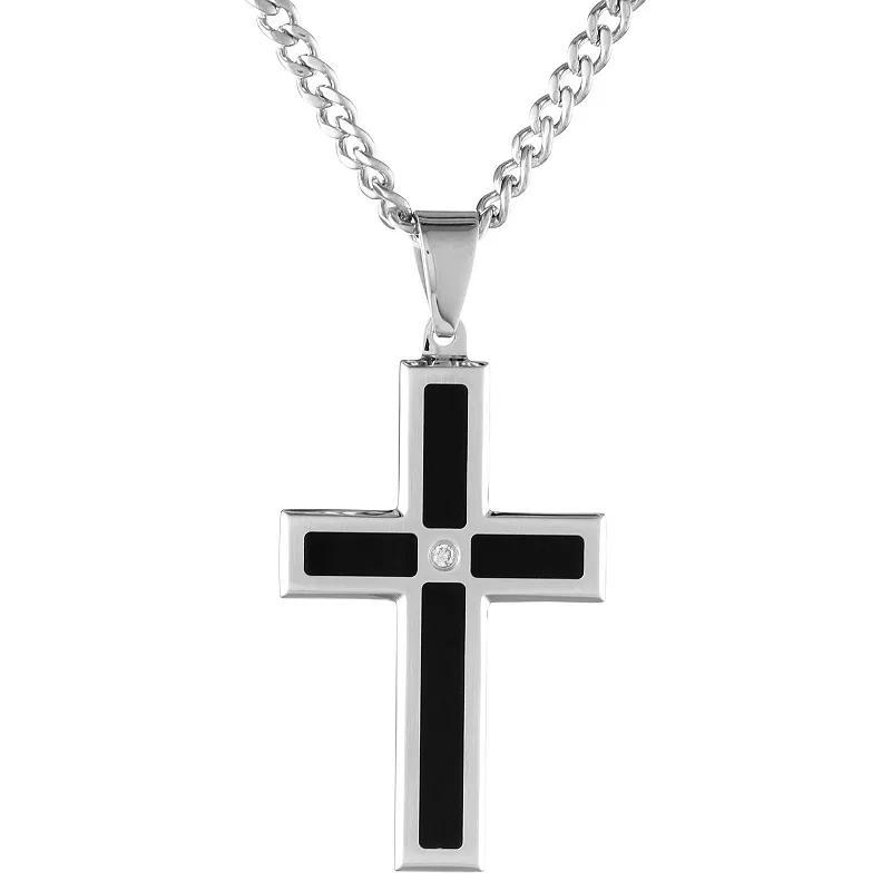 Men's LYNX Stainless Steel Black Ion Cross Pendant Necklace, Size: 24" Product Image