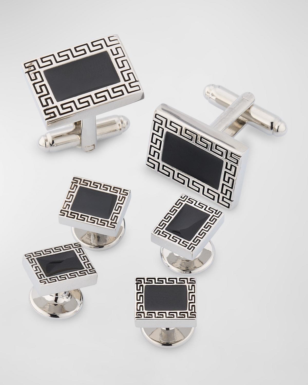 Mens Greek Rectangle Cufflink Stud Set Product Image
