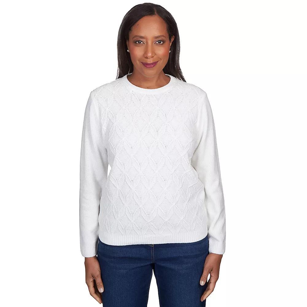 Petite Alfred Dunner Classic Chenille Pullover Sweater, Women's, Size: XL Petite, Ivory Product Image