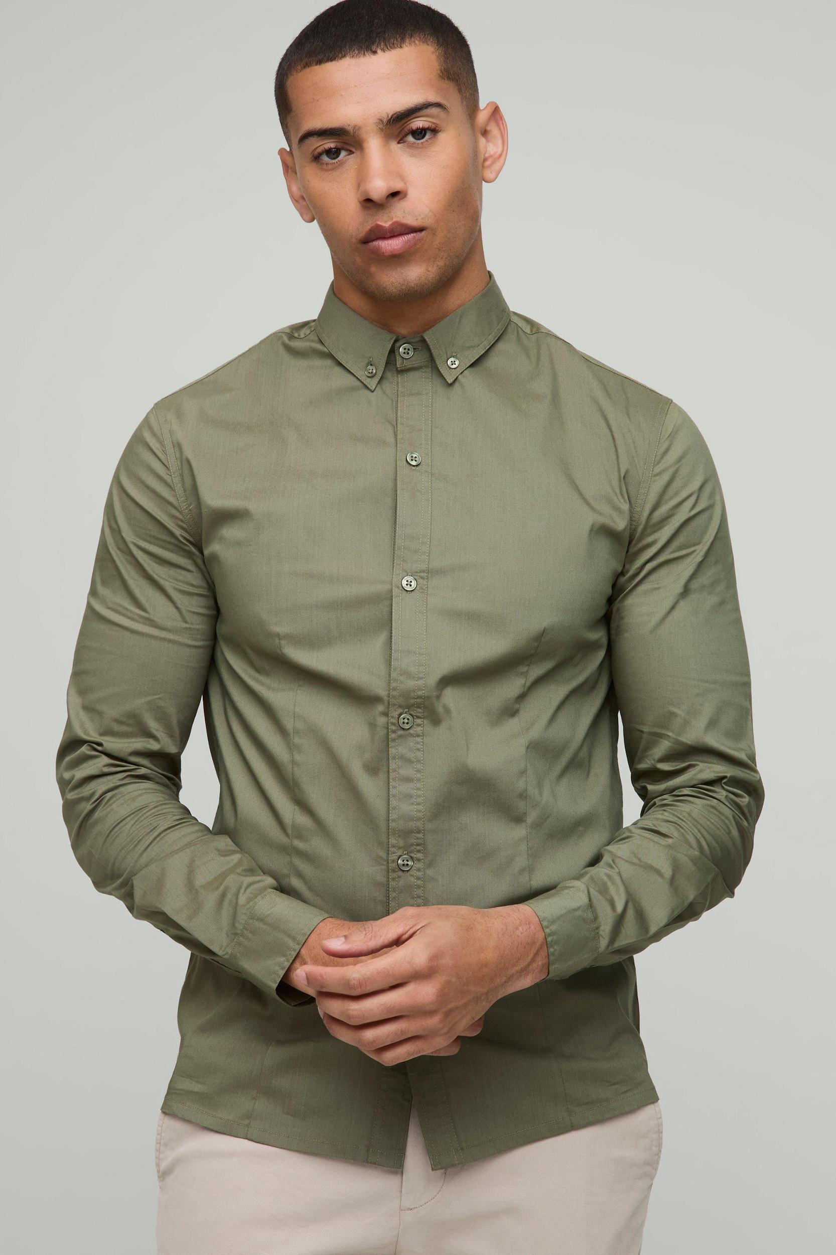 Slim Fit Basic Long Sleeve Collared Shirt | boohooMAN USA Product Image