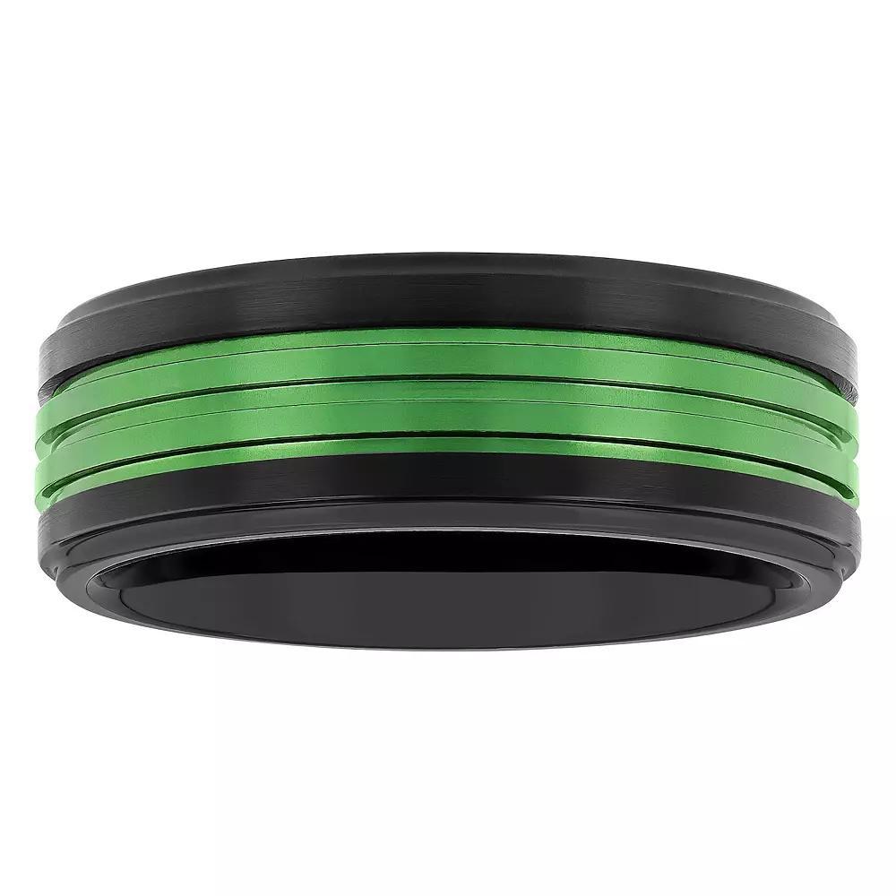 Men's Jewelry Nation Tantalum Black & Green Ion Plated Double Grooved Fashion Wedding Band, Size: 15, Two Tone Product Image