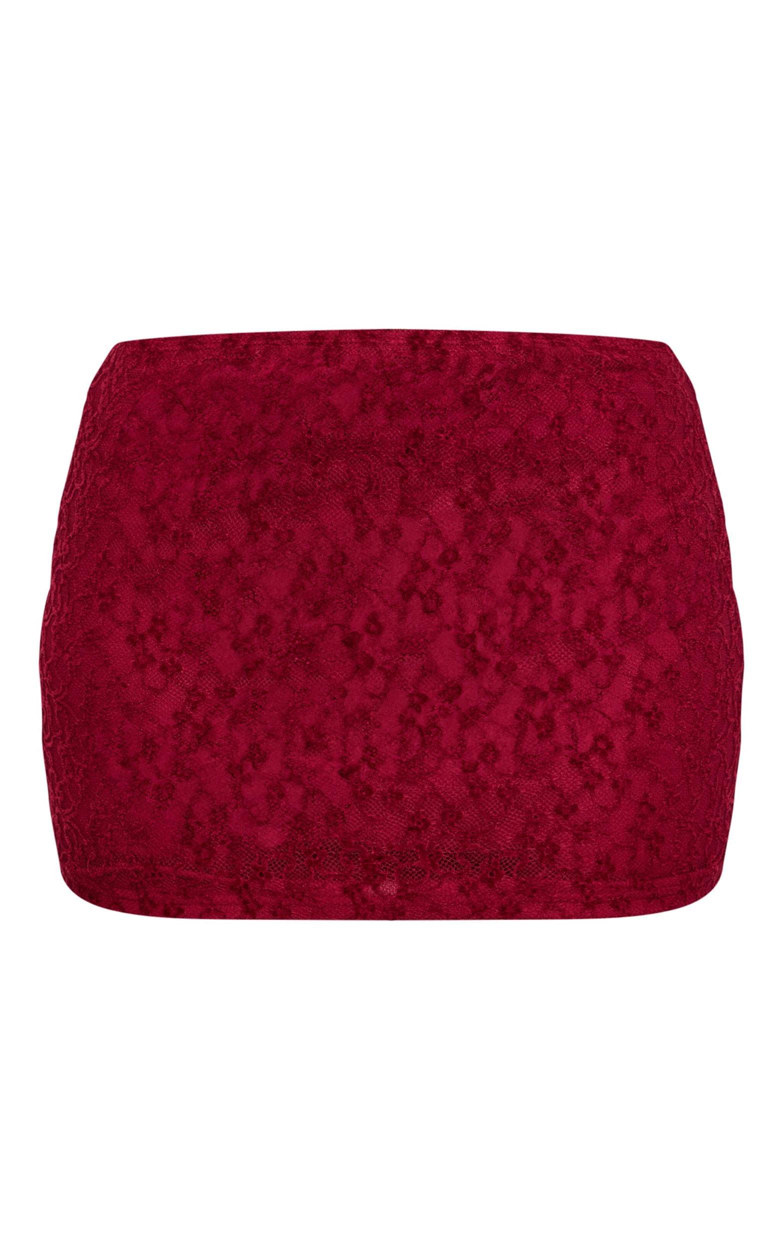 Burgundy Lace Textured Mini Skirt Product Image