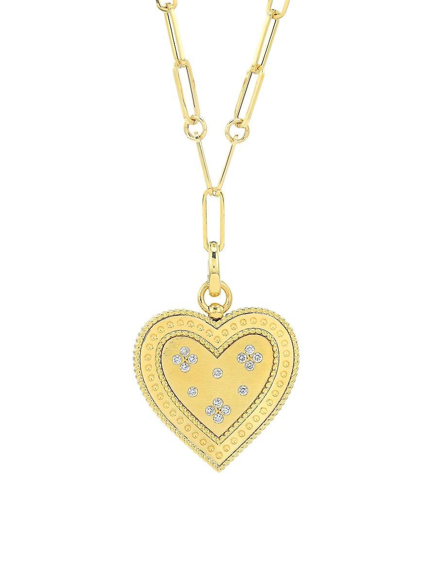 Womens Venetian Princess 18K Yellow Gold & Diamond Heart Pendant Necklace Product Image
