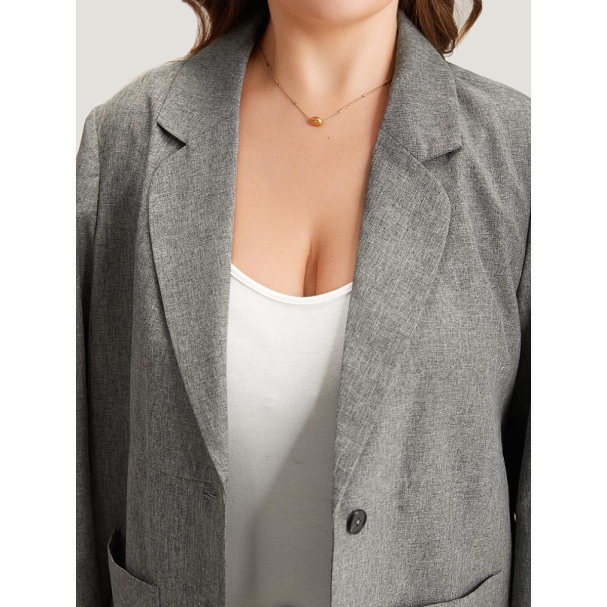 Plus Size Solid Suit Collar Patched Pocket Blazer DimGray Women Dailywear Plain Plain Sleeve Long Sleeve Suit Collar 14-16/1X Pocket Casual Blazers BloomChic Product Image