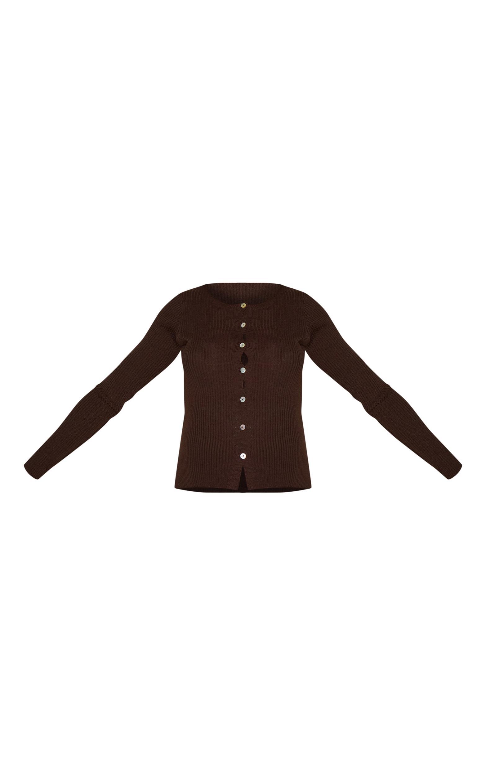 Maternity Chocolate Button Up Long Sleeve Knit Top Product Image