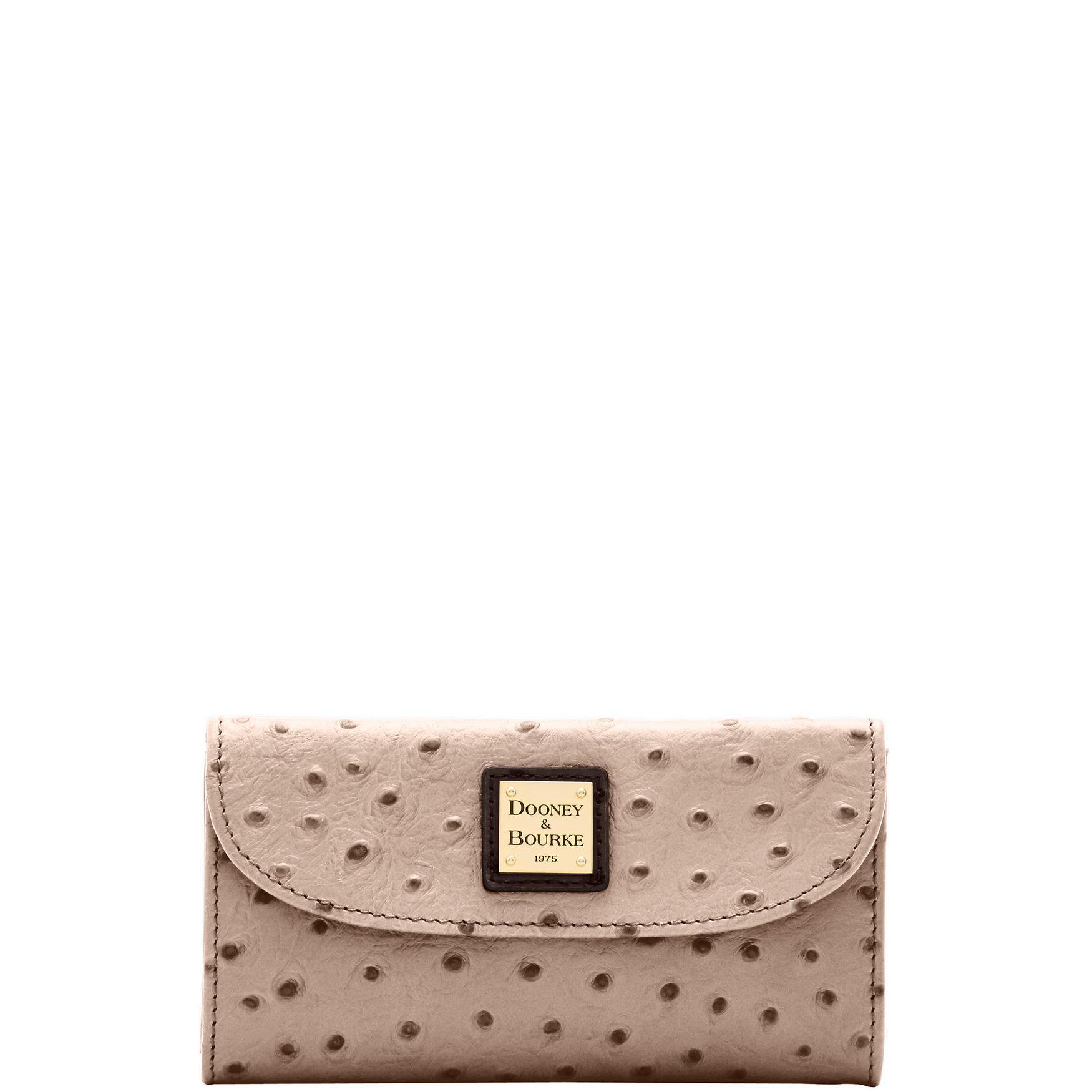 Dooney & Bourke Womens Ostrich Continental Leather Clutch in Light Taupe Product Image