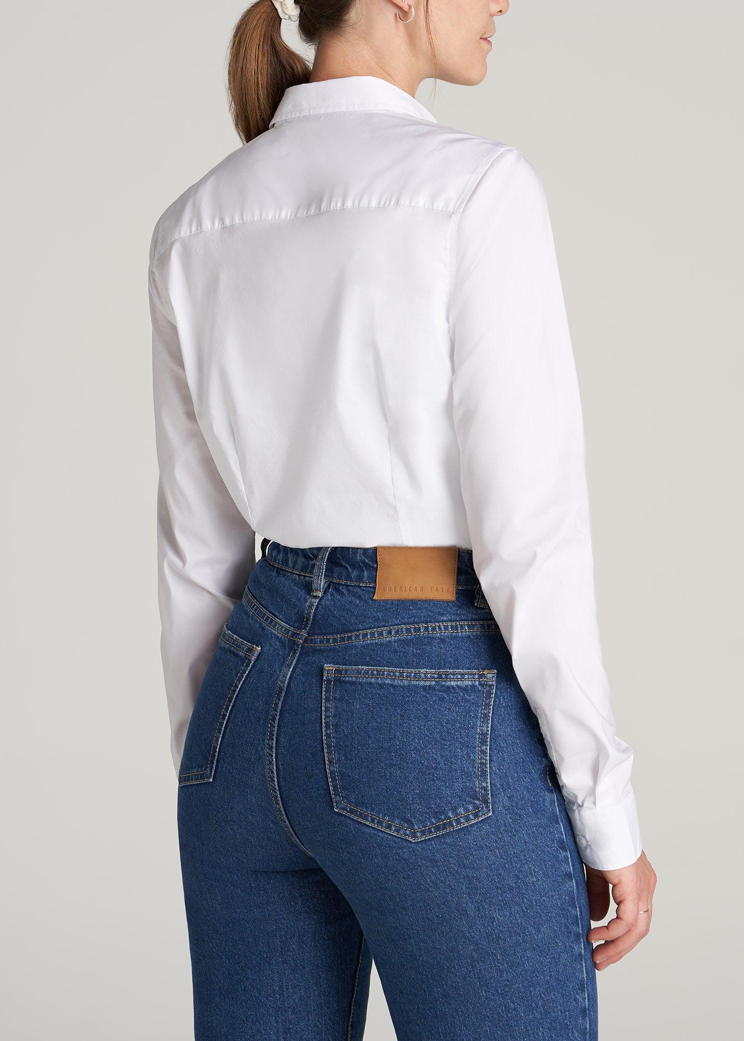 Button-Up Dress Shirt for Tall Women in White Product Image