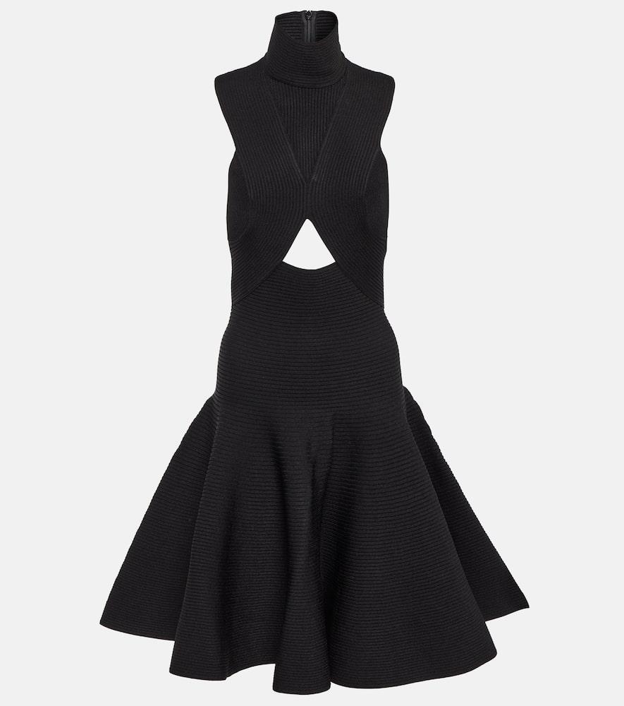 ALAÏA Circular Cutout Turtleneck Rib Sweater Dress In Black Product Image