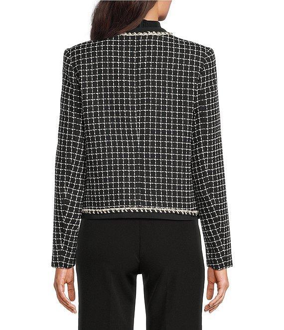 KARL LAGERFELD PARIS Tweed Novelty Trim V-Neck Long Sleeve Cropped Jacket Product Image