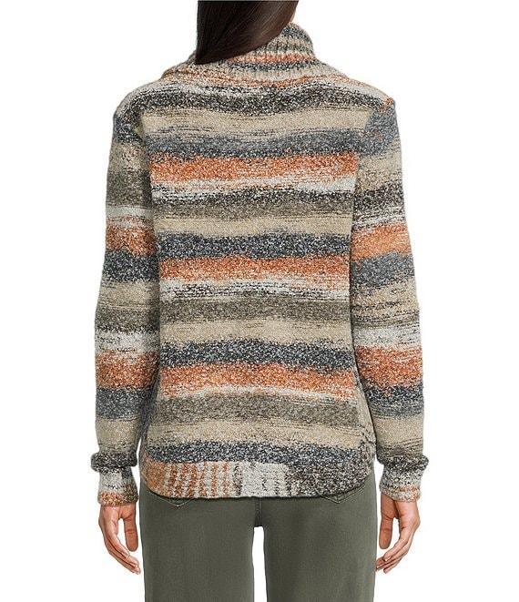 Charlie B. Cable Knit Striped Cowl Neck Long Sleeve Sweater Product Image
