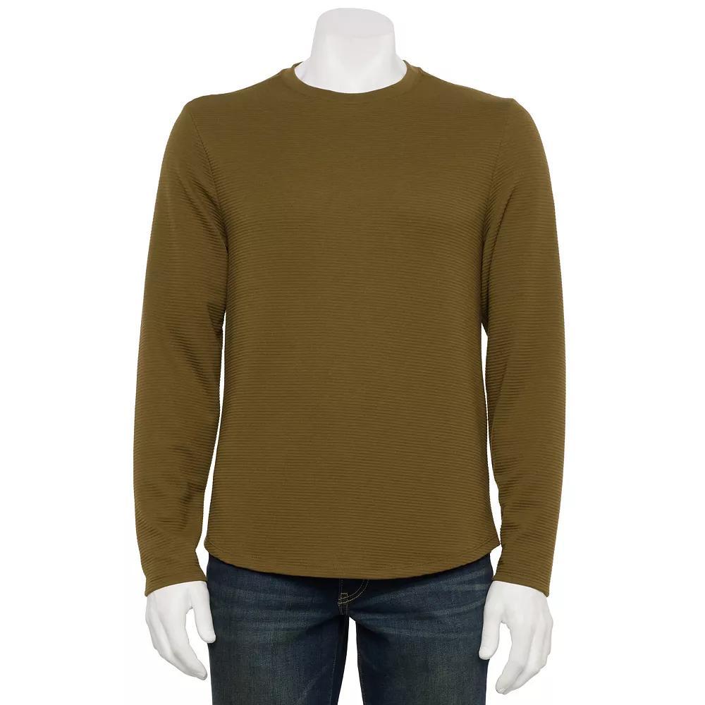 Men's M Magaschoni Long Sleeve Crew Neck Rib Textured Top, Size: Medium, Green Product Image