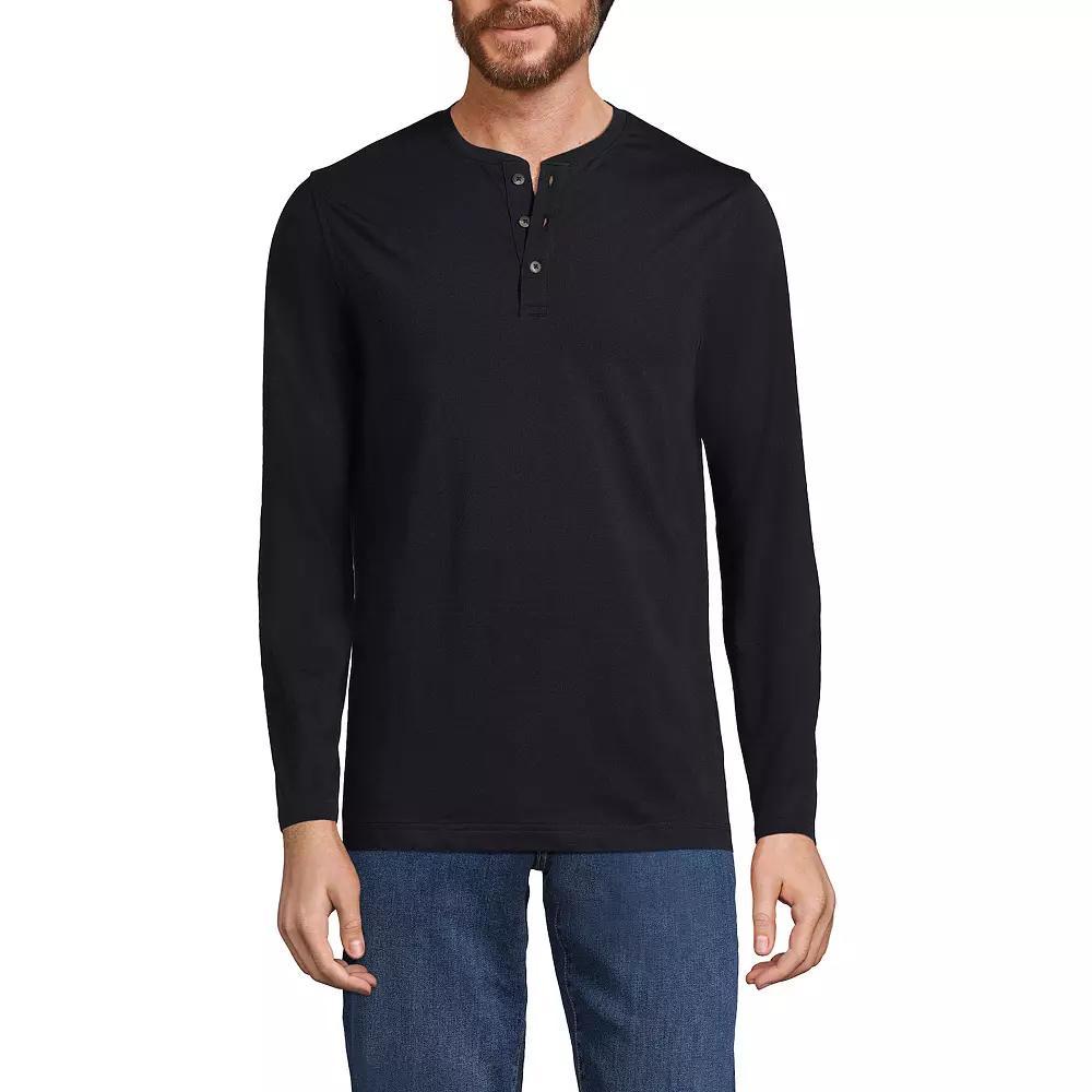 Men's Lands' End Long Sleeve Supima Jersey Henley Top, Size: XXL, Black Product Image