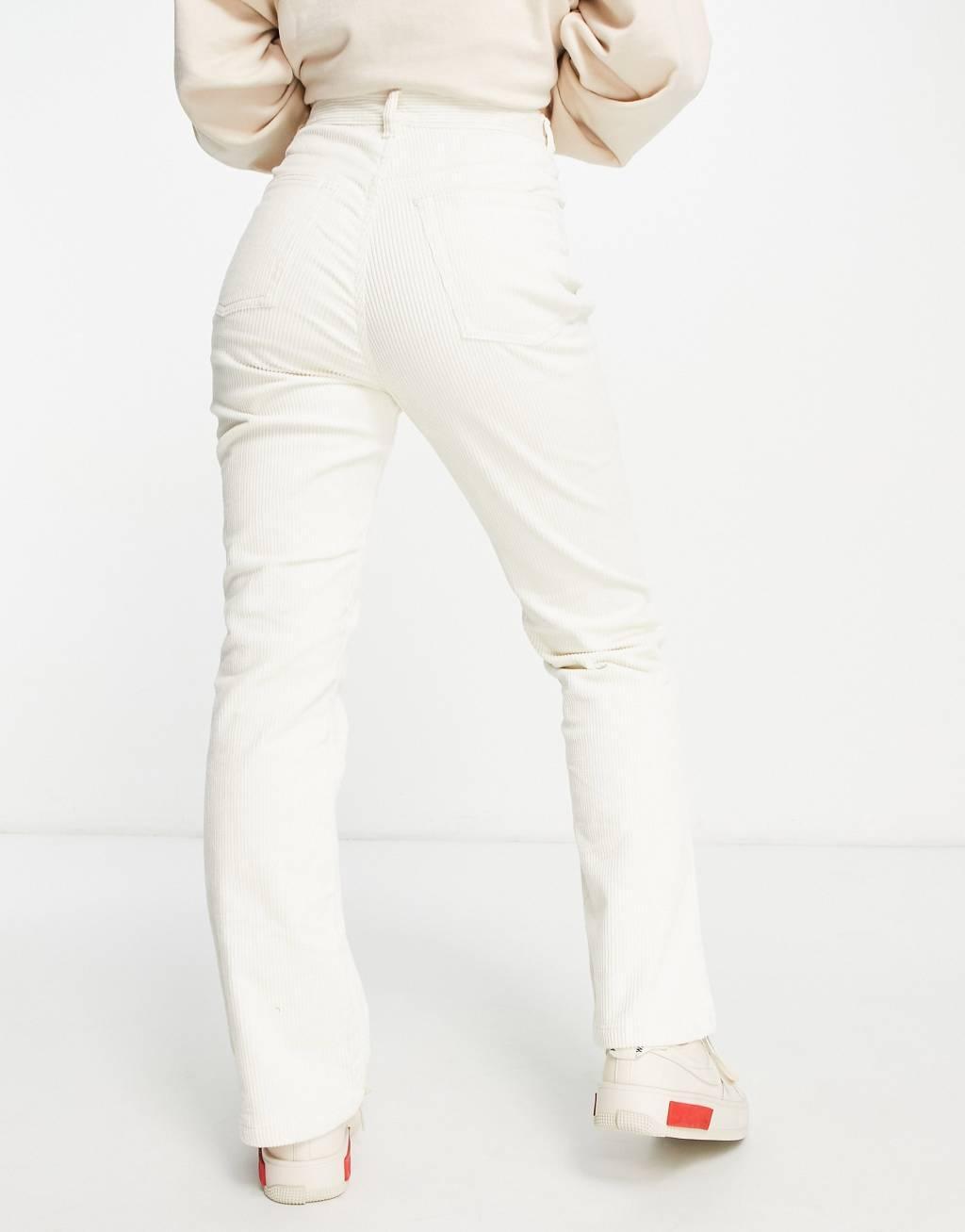 Monki flared leg corduroy pants in beige Product Image