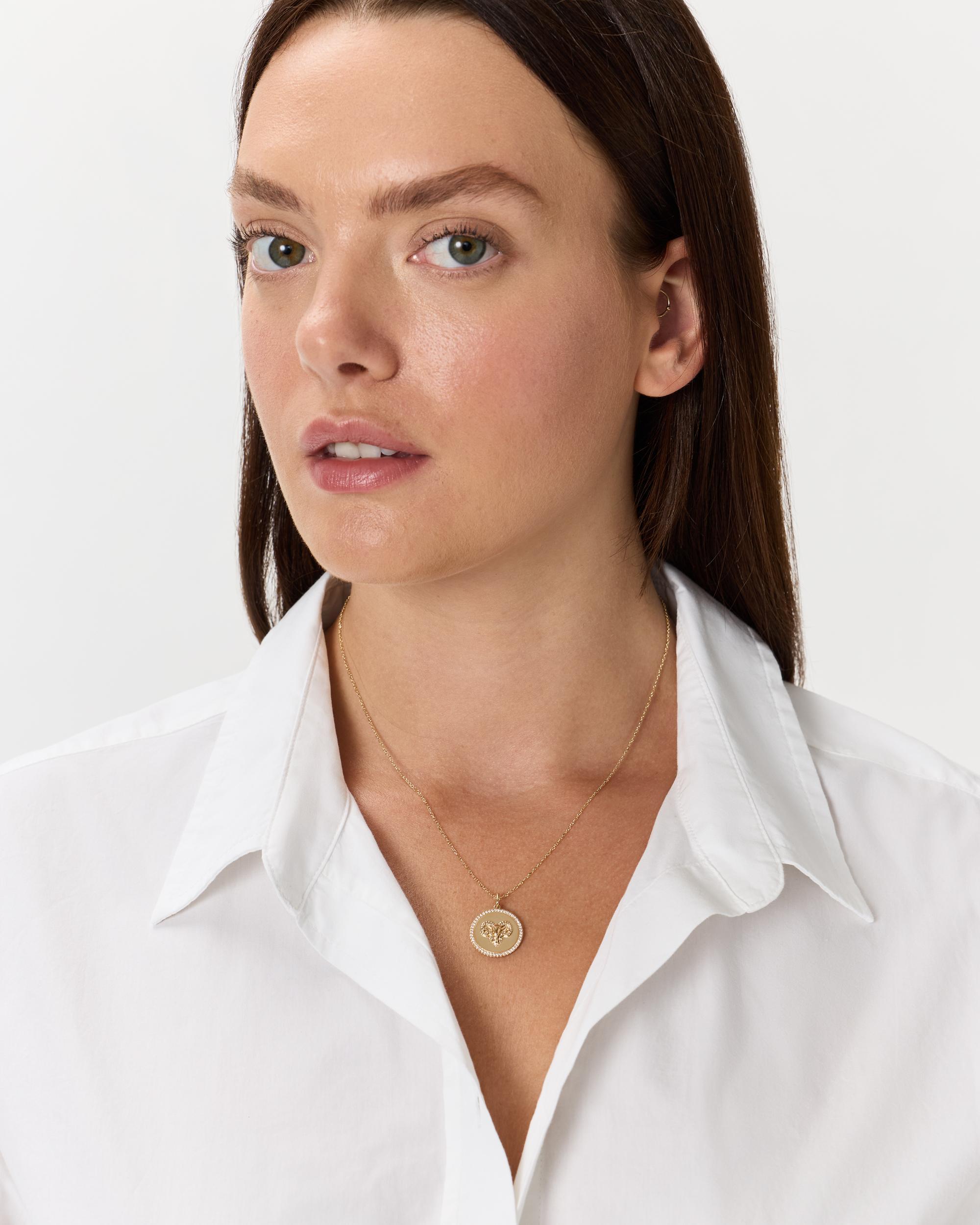 Quince | Women's 14K Gold Pave Zodiac Medallion Necklace Product Image