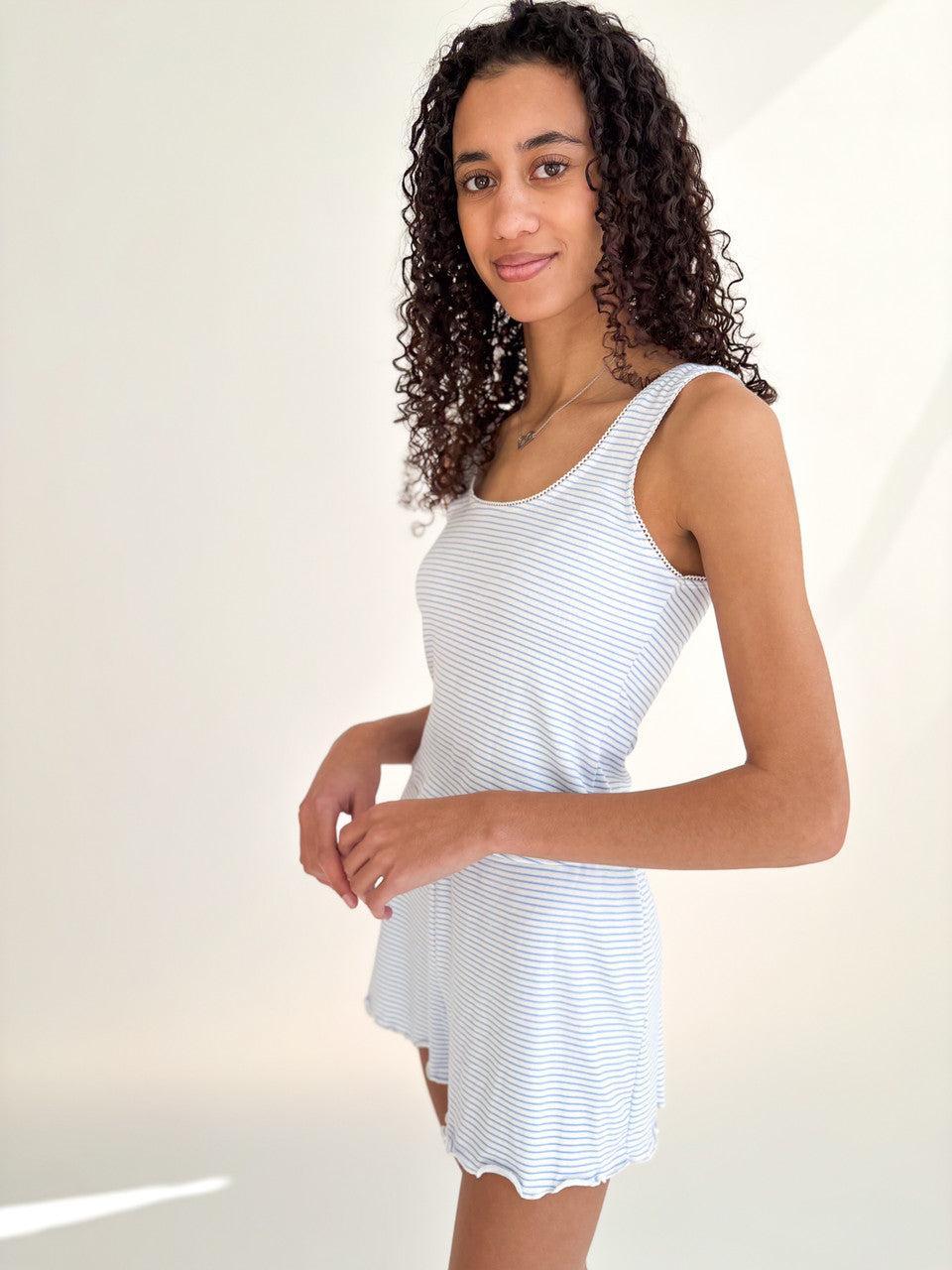 Blue Pinstripe Crossover Waist Lounge Shorts Product Image