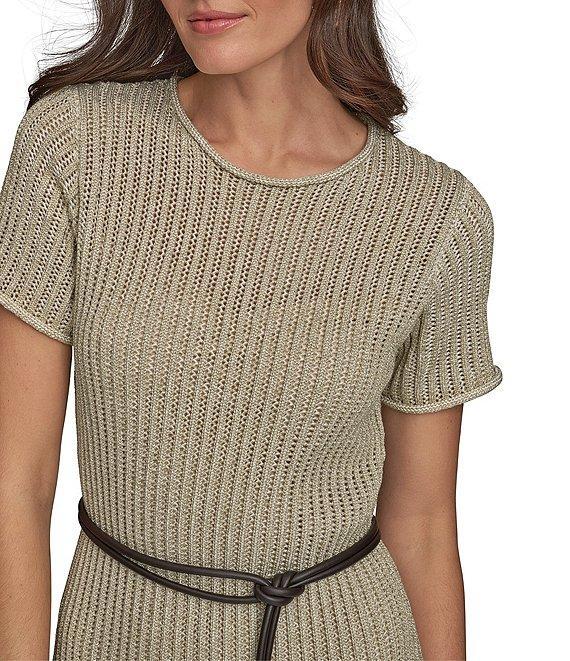 Donna Karan Short Sleeve Boat Neck Knit Sheath Dress Product Image